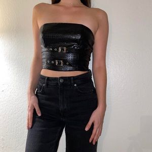 Black Faux Leather Crop Top